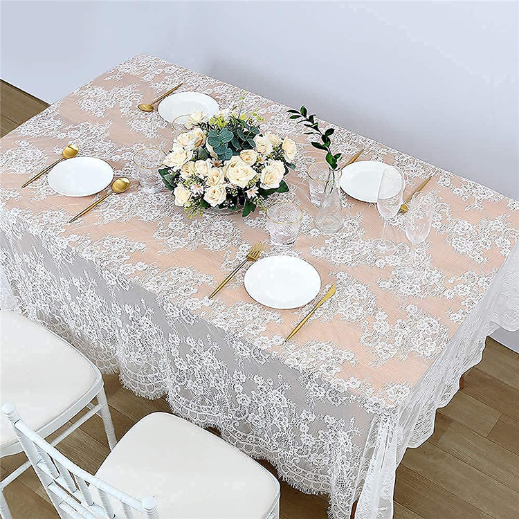 Tessuto per tovaglie jacquard in pizzo jacquard leggero in poliestere bianco semplice da pranzo