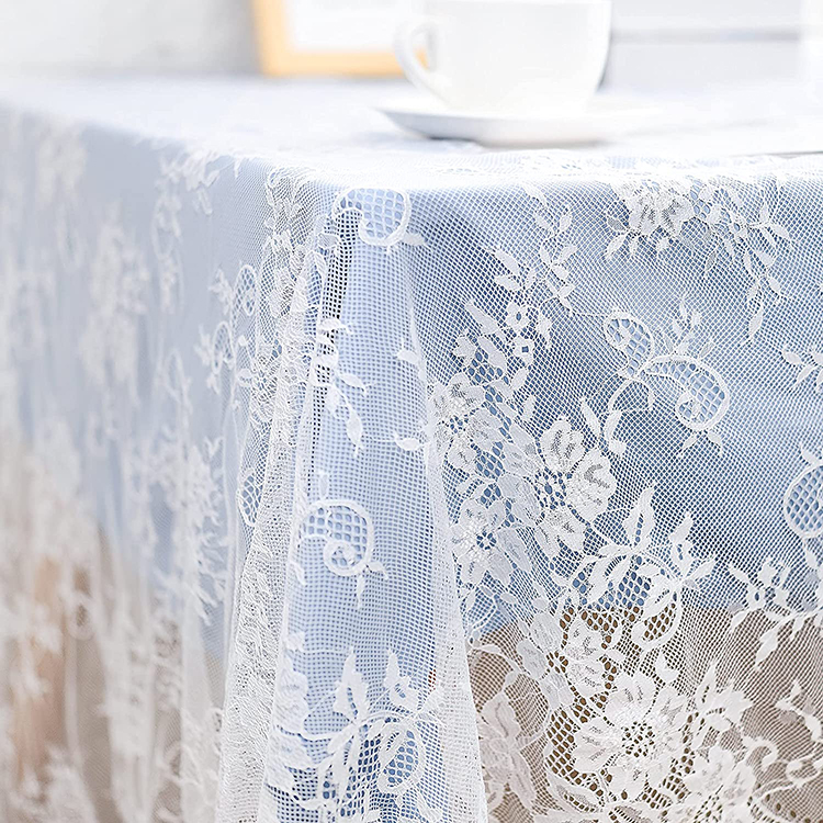 Decorazioni bianco floreale jacquard semplice cena pizzo poliestere tovaglie da sposa in tessuto