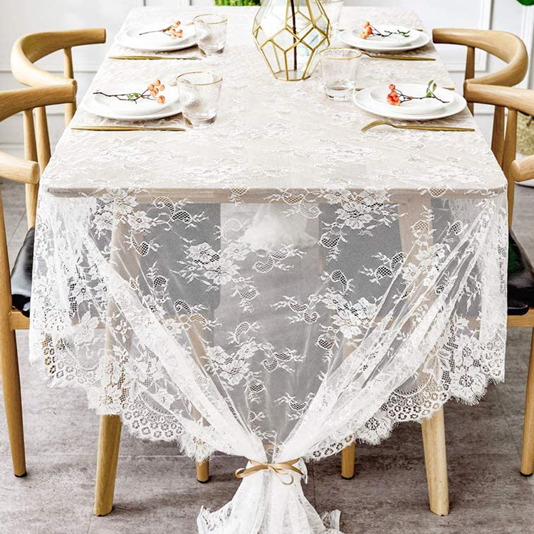 Tessuto per tavolo da pranzo floreale in pizzo con copertura bianca in poliestere da matrimonio per feste