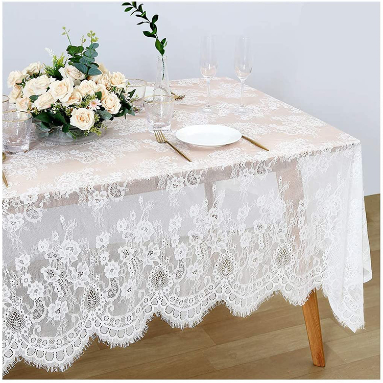 Tessuto per tovaglie jacquard in pizzo jacquard leggero in poliestere bianco semplice da pranzo