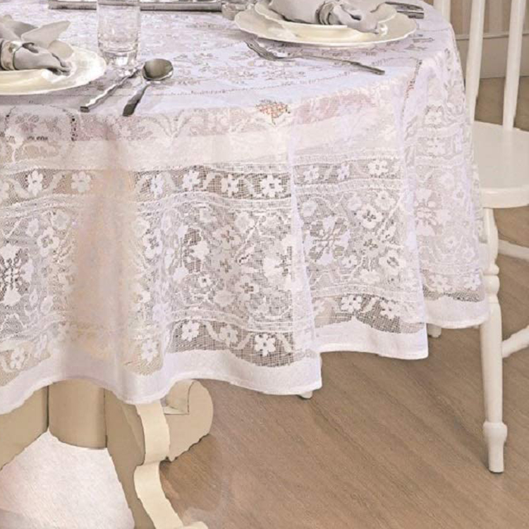 Tessuto per tovaglie rotonde in jacquard floreale con rivestimento in pizzo bianco per la festa di nozze