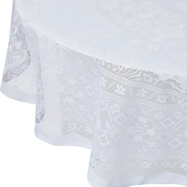 Tessuto per tovaglie rotonde in jacquard floreale con rivestimento in pizzo bianco per la festa di nozze